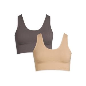 NWT Capezio Women's 2 Pack Seamless Rib Longline Comfort Bra STONE GREY/NUDE